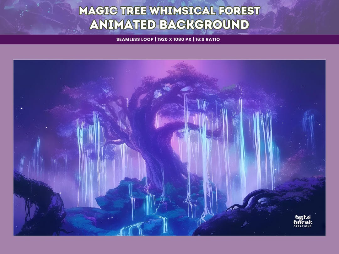 Purple Magical Tree Animated Background: Seamless Loop (digital ...