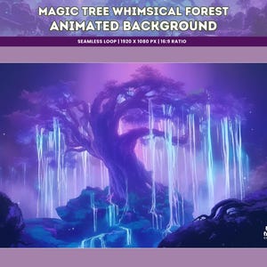 Purple Magical Tree Animated Background Whimsical Forest Seamless Loop for YouTube, VTuber, Twitch Stream & Virtual Meeting Wallpaper