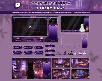 Gemütlicher Animierter Hintergrund Hexen Zimmer Dark Goth Twitch Stream Pack Stream Screen Lofi Gemütlich Vtuber Halloween Tracking Bundle