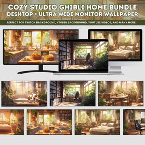 Cozy Desktop Wallpaper Studio Ghibli Cottagecore Home Ultra-Wide Monitor & Macbook Wallpaper Lofi Aesthetic Kitchen Bedroom Living Room