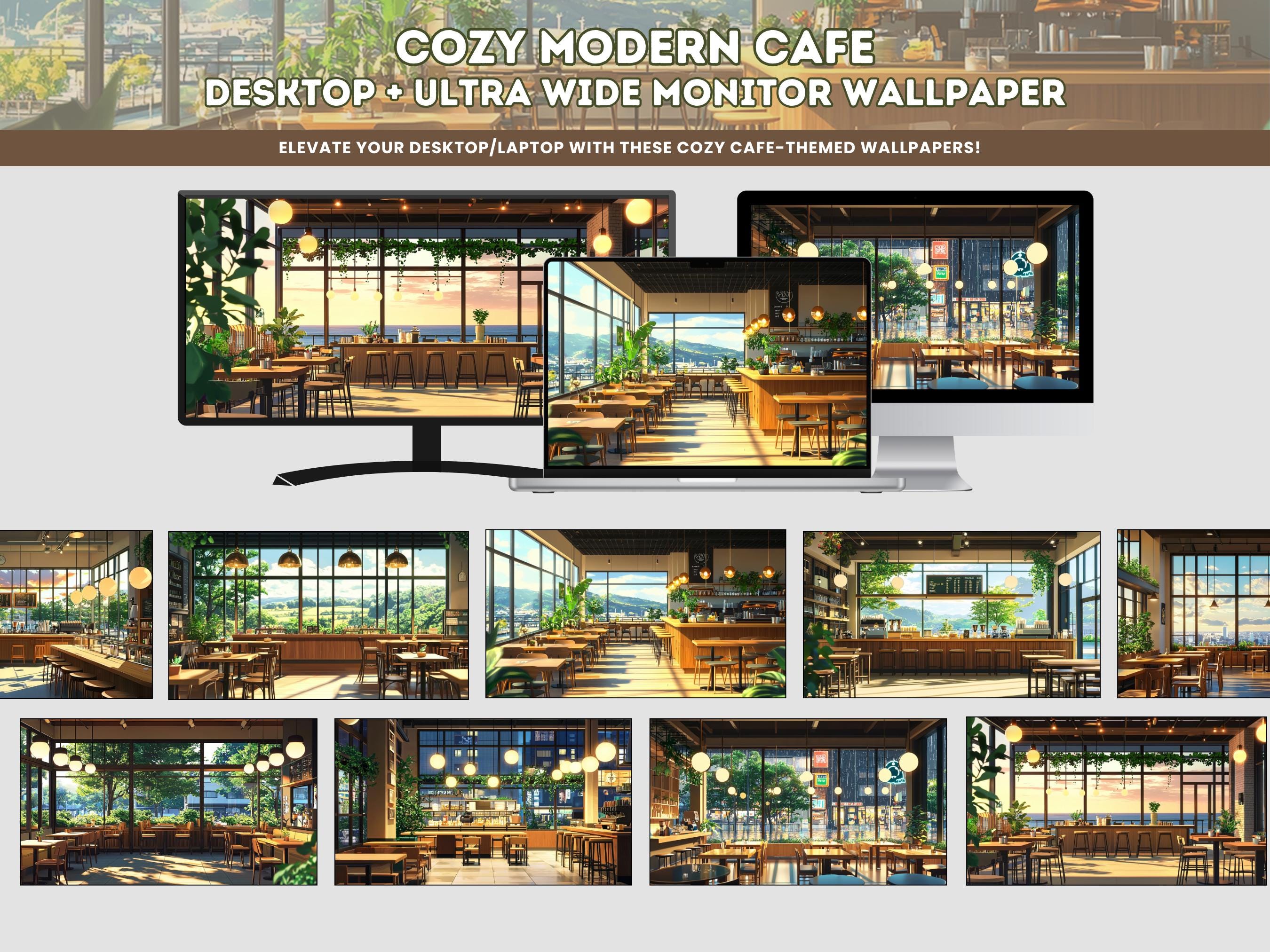 Cozy Stream Cafe Lofi Desktop Wallpaper Ultra-wide Monitor Ghibli ...
