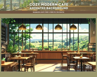 Cozy Cafe Animated Background: Ghibli-Inspired Lofi Stream Overlay (Digital Download)