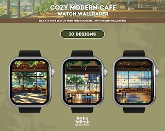 Cozy Cafe Aesthetic Watch Wallpapers Kawaii Smartwatch Backgrounds Ghibli-Inspired Digital Art for Apple Watch & Android Smartwatch