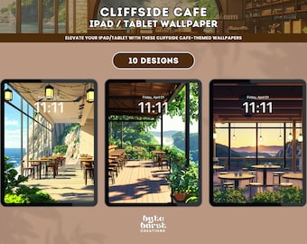 Cozy Cliffside Cafe iPad Wallpaper Cottagecore Lofi Aesthetic Tablet Background Anime Kawaii Digital Art for iPad Android Tablet