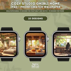 Fondo de pantalla acogedor Studio Ghibli Cottagecore para reloj inteligente, arte digital de anime estético para dispositivos portátiles, fondo caprichoso de naturaleza lofi