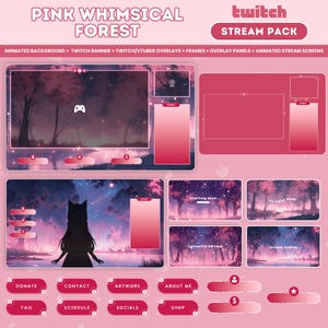 アニメーション ストリーム オーバーレイ パック ピンク 自然 森 湖 アニメーション Twitch オーバーレイ ストリーム スクリーン Vtuber 居心地の良い Lofi コテージコア アニメーション 背景