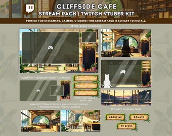 Cozy Cliffside Cafe Stream Pack: Ghibli Cottagecore Animated Overlays (Digital Download)