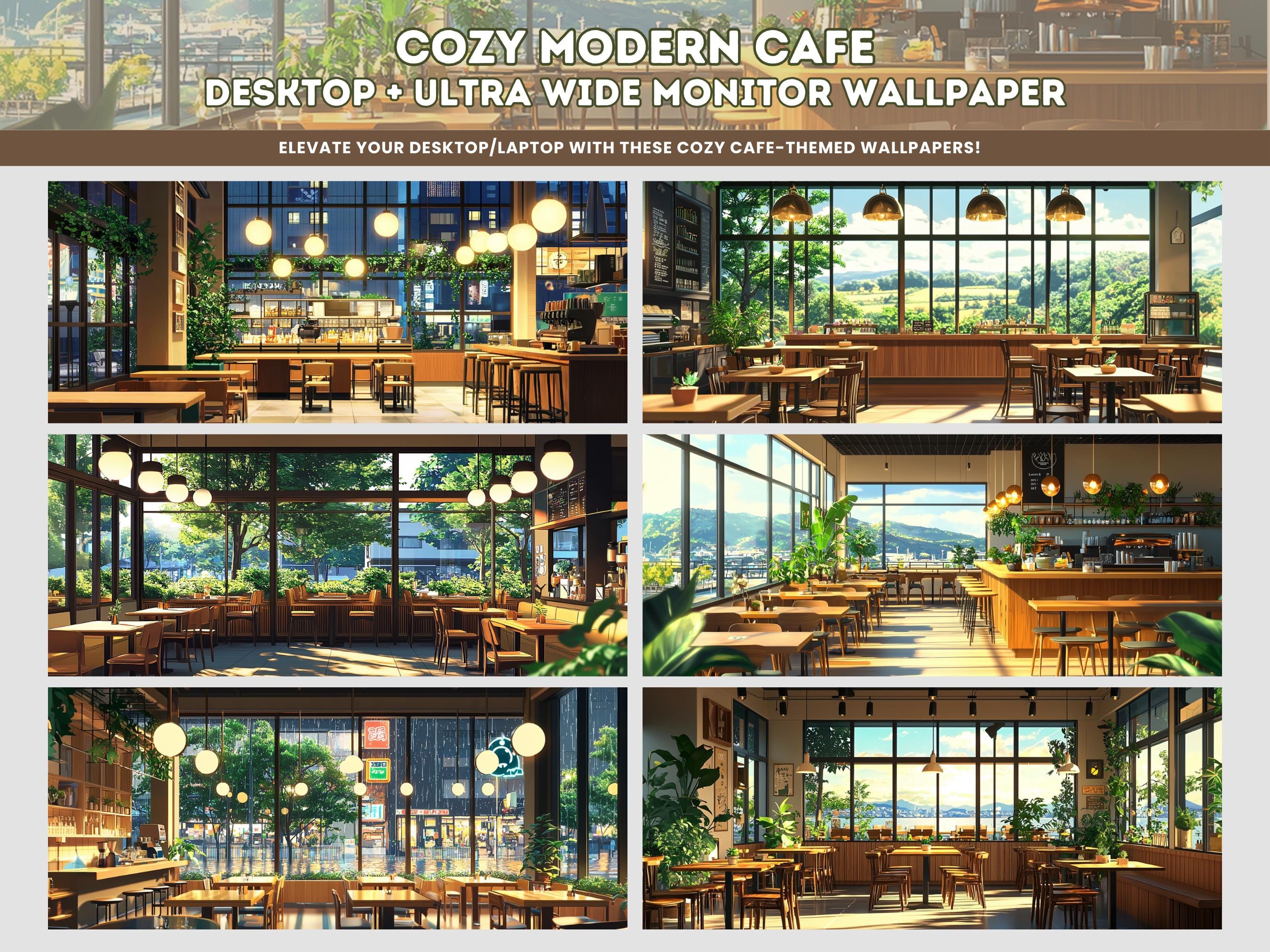 Cozy Stream Cafe Lofi Desktop Wallpaper Ultra-wide Monitor Ghibli ...