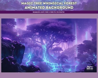 Geanimeerde achtergrond Purple Magical Tree: grillige boslus (digitale mp4-download)