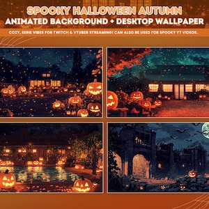 Spooky Animated Halloween Background Cozy Autumn Jack o Lantern Twitch VTuber Stream Animation Youtube Background Lo-fi Animated Background