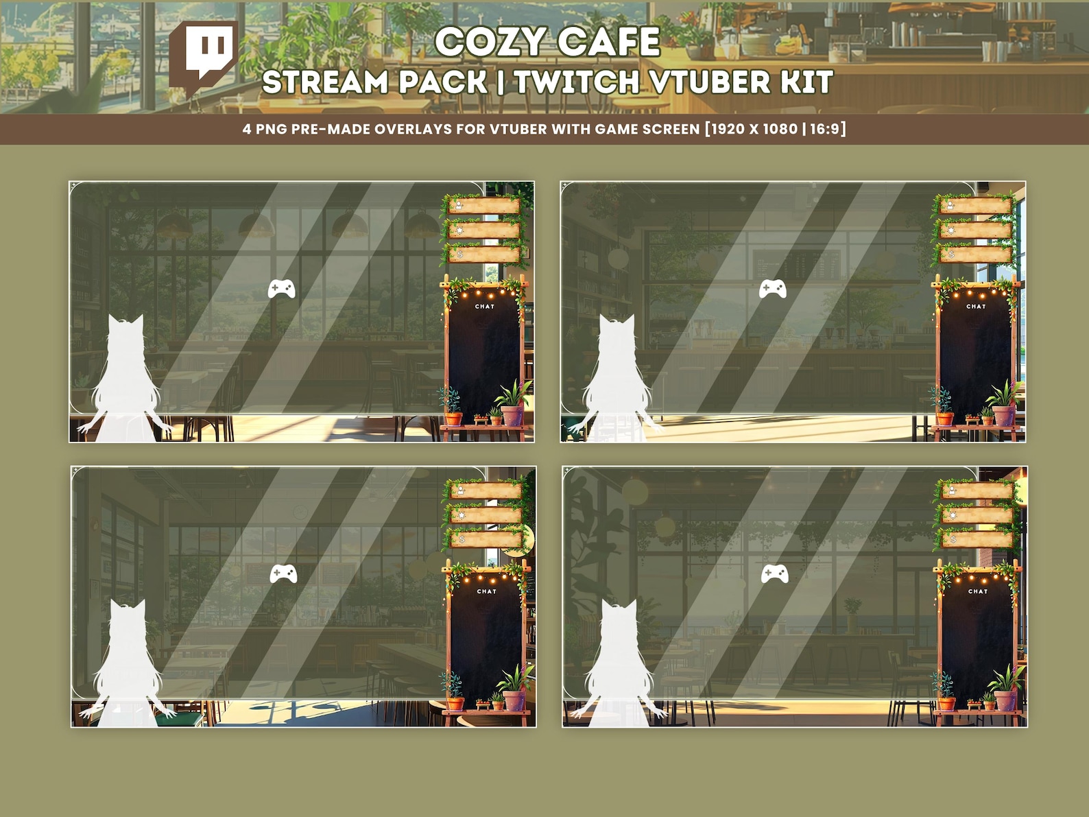 Cozy Modern Cafe Twitch Stream Pack Anime Vtuber Overlay Lofi Animated ...