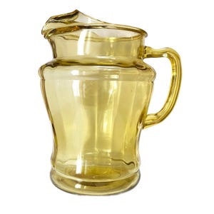 Vintage 1950s Mid Century Modern Yellow Glass Water Pitcher with Ice Lip - Cheery Pitcher - Sunshine - Decor