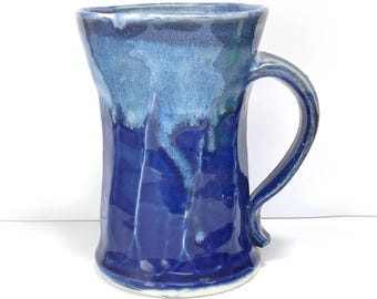 Handmade Studio Pottery Mug – Shades of Blue, Rustic Coffee Cup