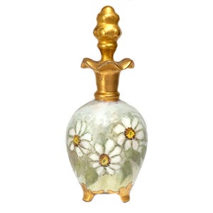 Unique Hand Painted Vintage Perfume Bottle with Flowers and Gold Gilding