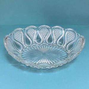 Antique Vintage Oblong Glass Bowl &quot;Loop and Finecut&quot; Pattern by US Glass Co