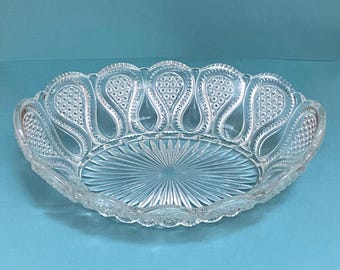 Antique Vintage Oblong Glass Bowl "Loop and Finecut" Pattern by US Glass Co