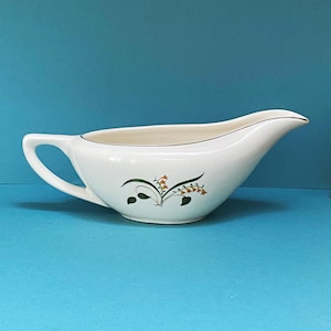 Vintage Knowles Floral Gold Trim Ceramic Gravy Boat - 1950s - Thanksgiving - Cottage Core
