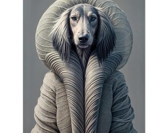 DOG MOM ART – Impression d'art de chien Saluki « L'Oracle » | Portrait minimaliste royal d'animal de compagnie - Portrait canin de luxe en 8 x 12, 12 x 16, 18 x 24, 24 x 32, 30 x 40