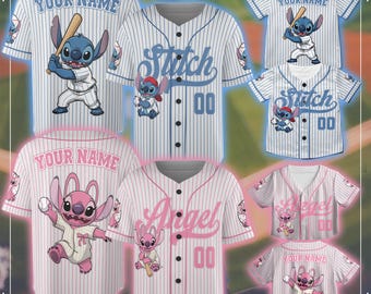Camiseta de béisbol personalizada de Disney Lilo y Stitch, camiseta de béisbol de Stitch, Stitch y Ángel, camiseta de béisbol corta de Disney Stitch para niños y adultos