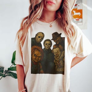 Comfort Colors® Halloween Slashers Group T-Shirt, Spooky Halloween Characters Tee, Spooky Graphic Tee For Fans Of Scary Movies