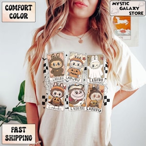 Camiseta de Halloween de Labubu The Monsters con tarjeta Comfort Colors®, camiseta de calabaza fantasma de cosplay de Drip Labubu, camiseta de calabaza con calaveras de telaraña espeluznantes