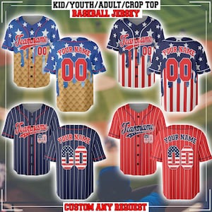 Personalized USA Baseball Jersey, Custom 4th of July Independence Day Patriotic Shirt with Name & Number, Red White Blue Striped Jersey