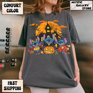 Comfort Colors® Disney Halloween Stitch Horror T-Shirt, Cute Spooky Stitch Costume Tee, Disney Stitch Pumpkin Halloween Gift For Fans