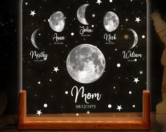 Custom Moon Phase Night Light with Name,mothers day gift,moon phase by date,Custom moon print,family moon phase,Gift for Mom,Nana Gift