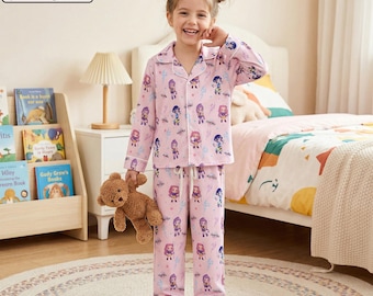 Kpop Demon Hunters Huntrix Pajamas Set, Cute Chibi Girl Characters Sleepwear, Huntrix Girl Group Pajamas, Kpop Fans Gift, Kpop Idol Pajamas