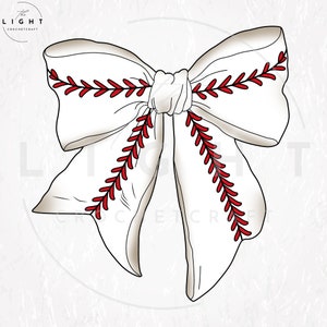 May include: A white bow with red stitching, resembling a baseball. The bow is tied in the center and has long, flowing ends. The red stitching is on the edges of the bow, adding a decorative touch. The Light Crochetcraft logo is in the top left corner.