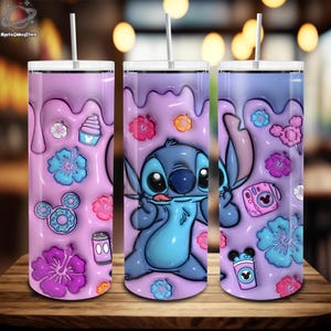 3D Inflated Stitch 20oz Skinny Tumbler, Cold and Hot Drinks Tumbler, Disney Stitch Tumbler, Stitch Lover Gift, Disney Stitch 20oz Tumbler