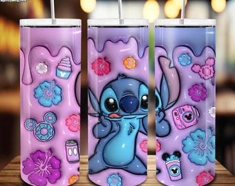 Kubek 3D nadmuchiwany Stitch 20oz Skinny, kubek na zimne i gorące napoje, kubek Disney Stitch, prezent dla miłośników Stitch, kubek Disney Stitch 20oz