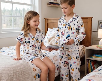 Disney Mickey And Friends Cruise Pajama Set, Disney World Pajamas, Disney Sleepwear For Kids And Fans, Mickey And Friends Nautical Sleepwear