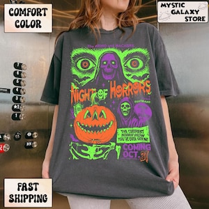 Comfort Colors® Night Of Horrors T-Shirt, Halloween Coming Shirt, The Creepiest Horror Show You&#39;ve Ever Seen, Vintage Halloween T-Shirt