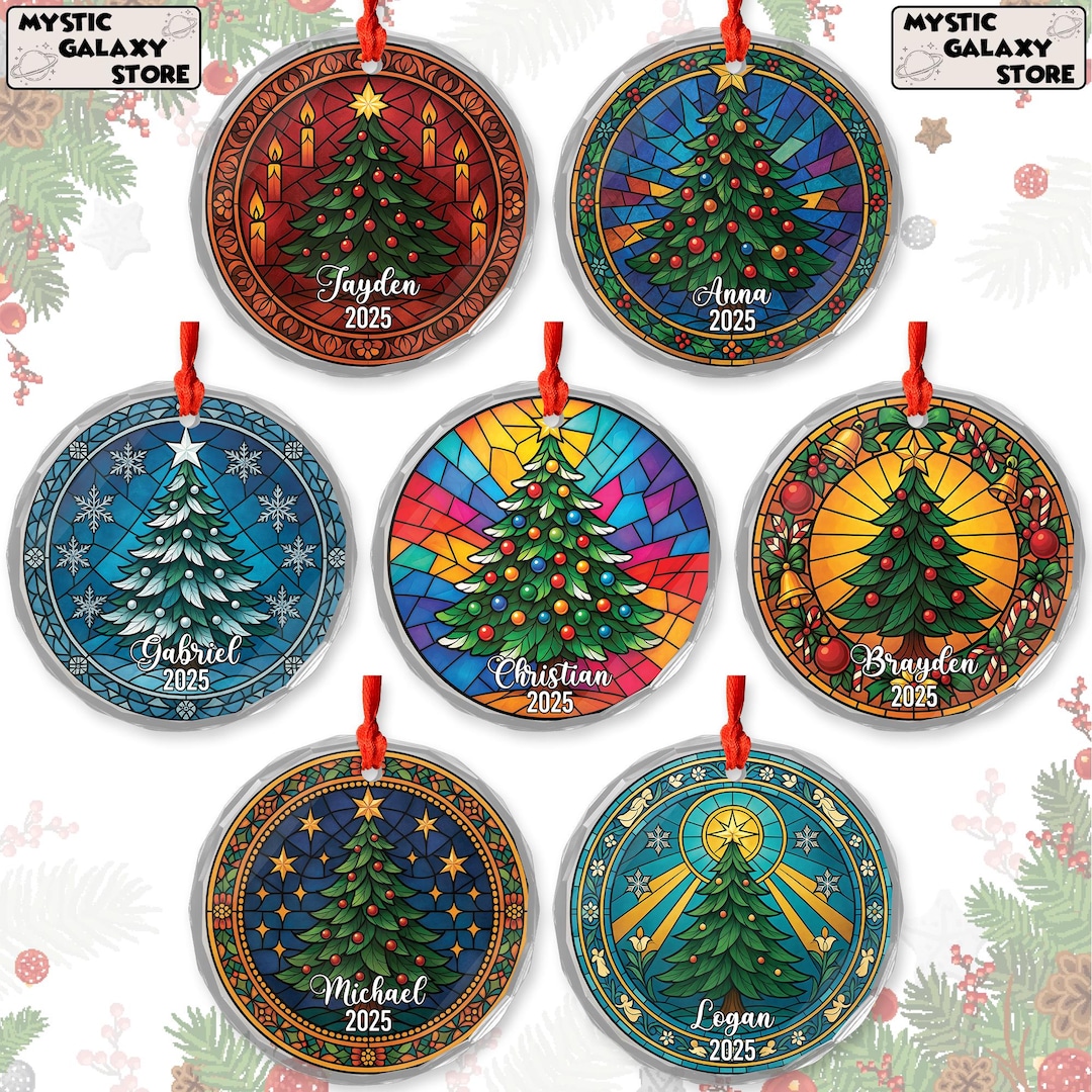 Personalized Stained Glass Christmas Ornament 2025, Custom Name Tree ...