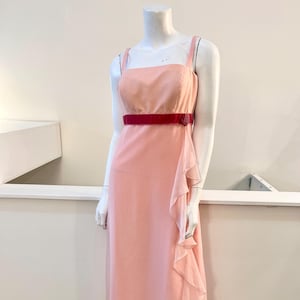 1990s Vintage Powder Pink Gown with Rossette & Chiffon Overlay | Pink Magenta | Size 6, Small