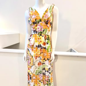 1970s Vintage Cotton Maxi Dress with Bold Orange Floral Print | Size XS, 4