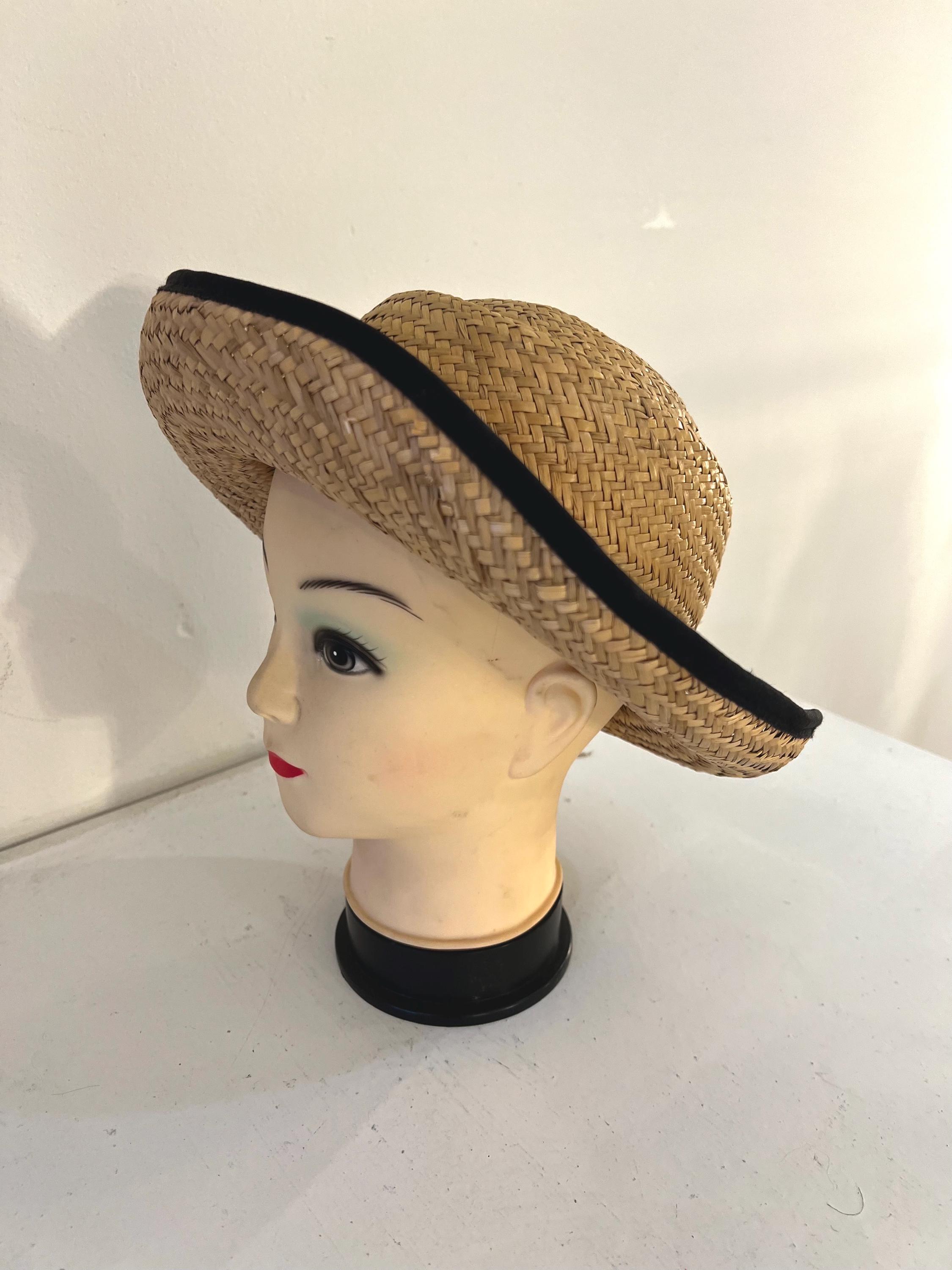 Vintage 1980s Hat, Jeanne Simmons Straw Wide Brimmed Sunhat with Silk Flowers, H Romance Fabric Sun Hat – Village Hat Shop main image 3