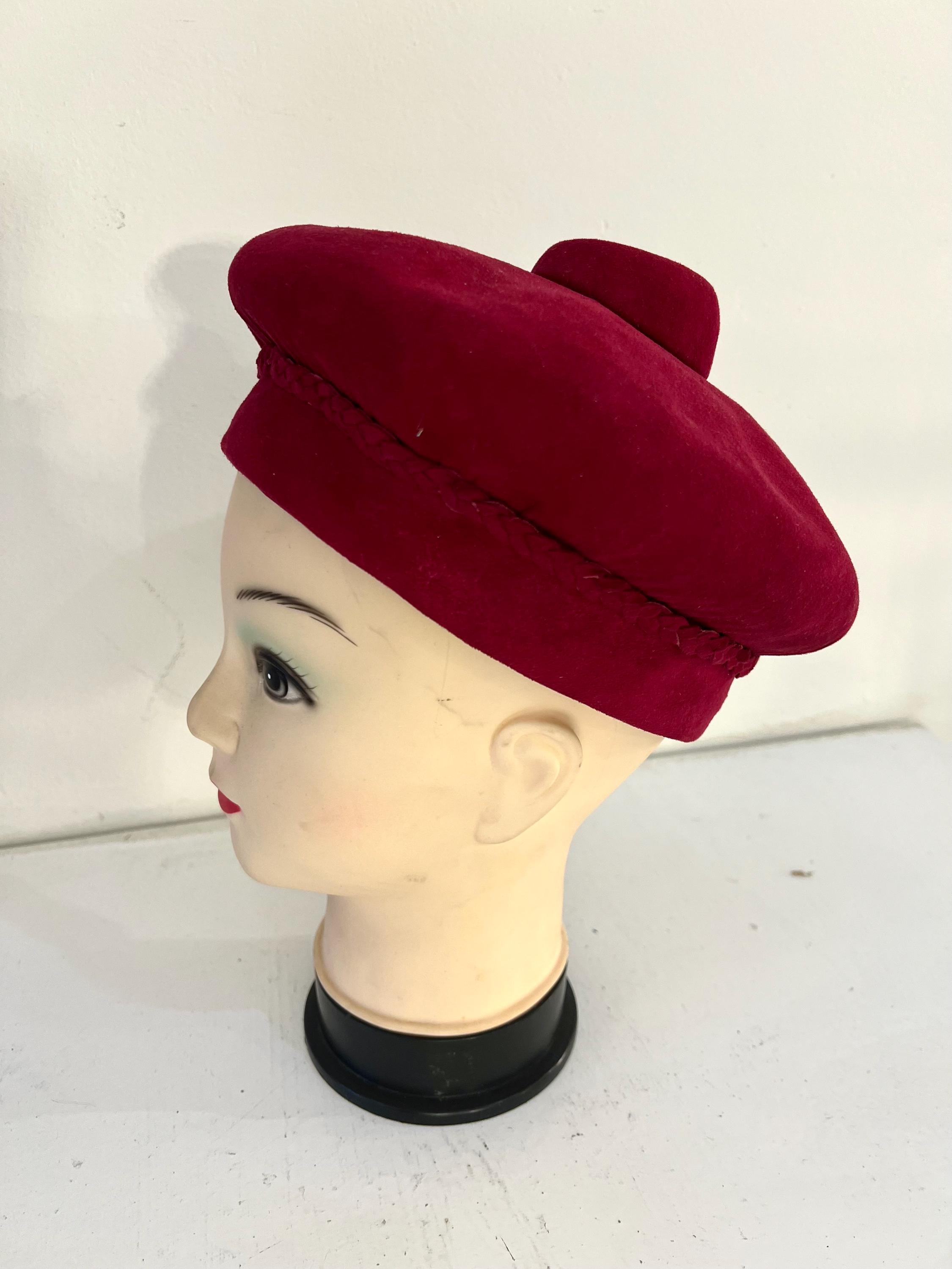 Vintage 1940s Pillbox Felt Hat Charmette & Duby New York Crimson Wool Beret Lot Duby Hat - Etsy main image 2
