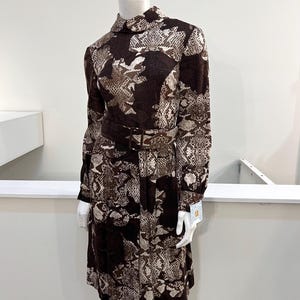 1970s Vintage Snakeskin Print Knit Midi Dress | Brown & white | Size Medium
