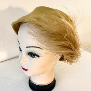 1960s Vintage Cloche Hat with Ostrich Plume Trimming | Goldenrod | Wool Felt