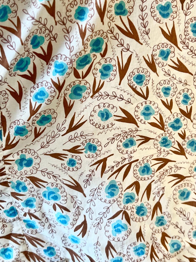 Vintage 1940s Floral Print Deep Blue Rayon Dress | M/L