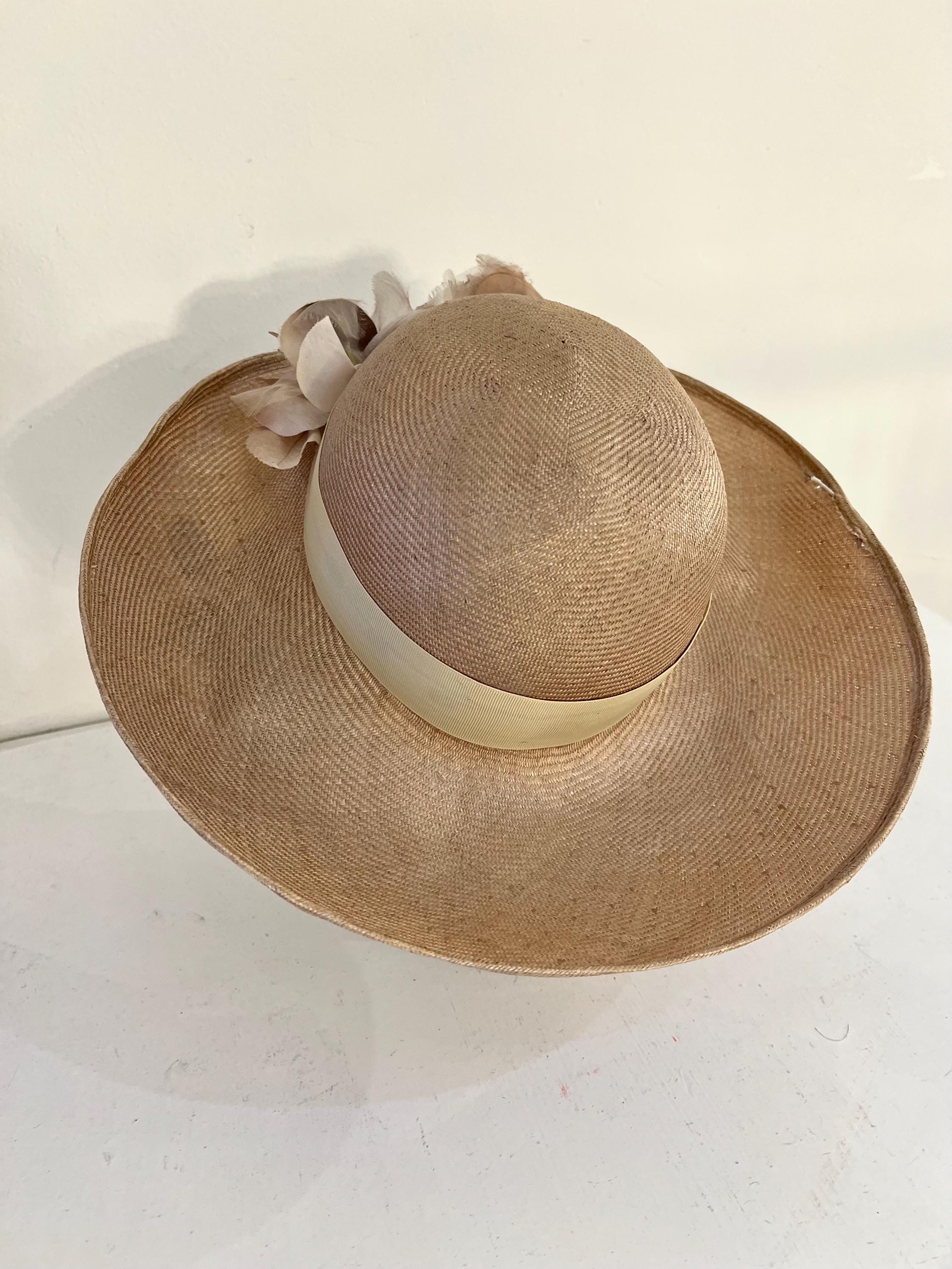 Vintage 80’s Cream Brown Wide Brim Sun Hat Floral Accent Size Small Straw Floral Hats for Women for sale | eBay main image 3
