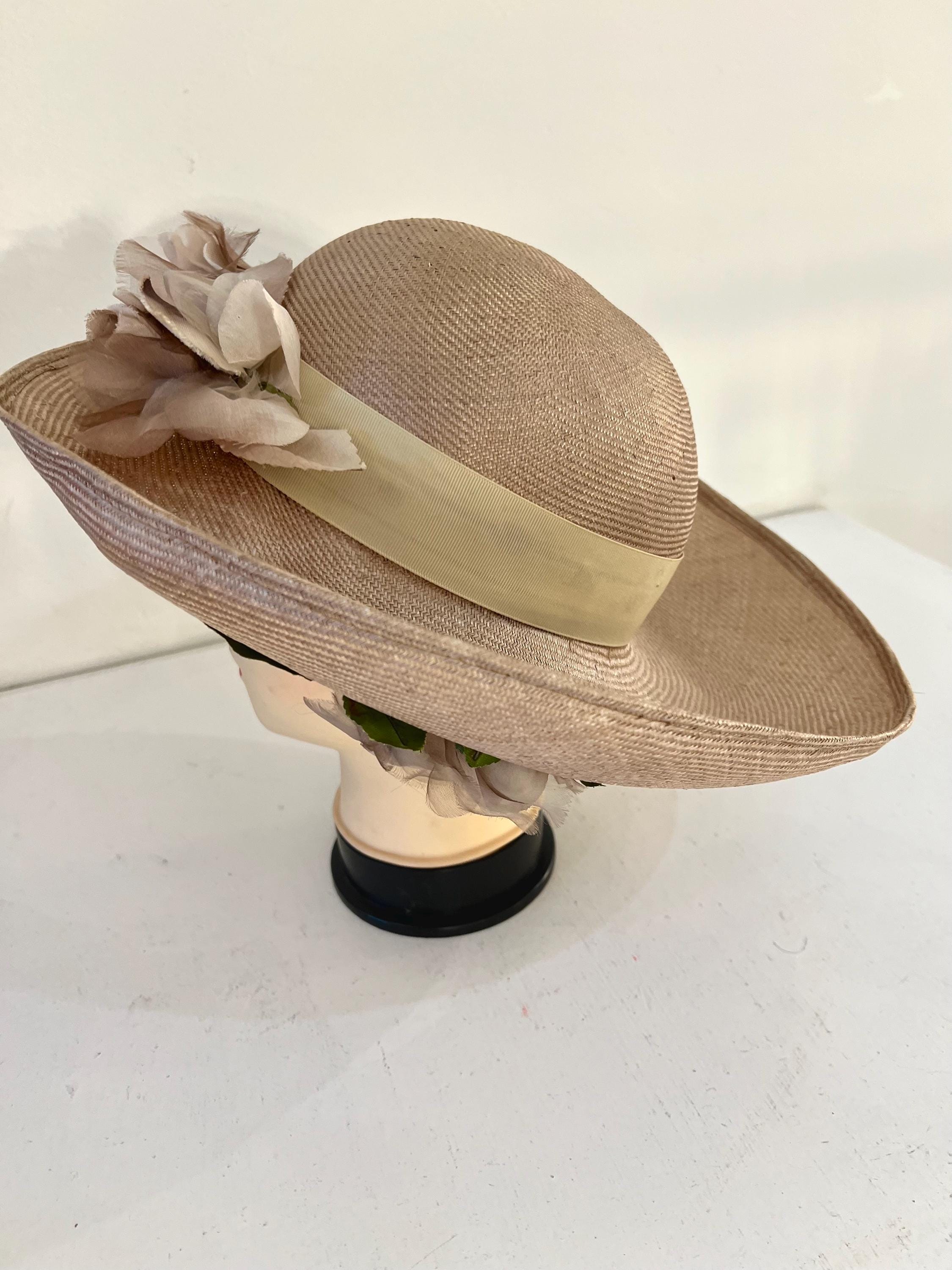 Vintage 80’s Cream Brown Wide Brim Sun Hat Floral Accent Size Small Straw Floral Hats for Women for sale | eBay main image 4