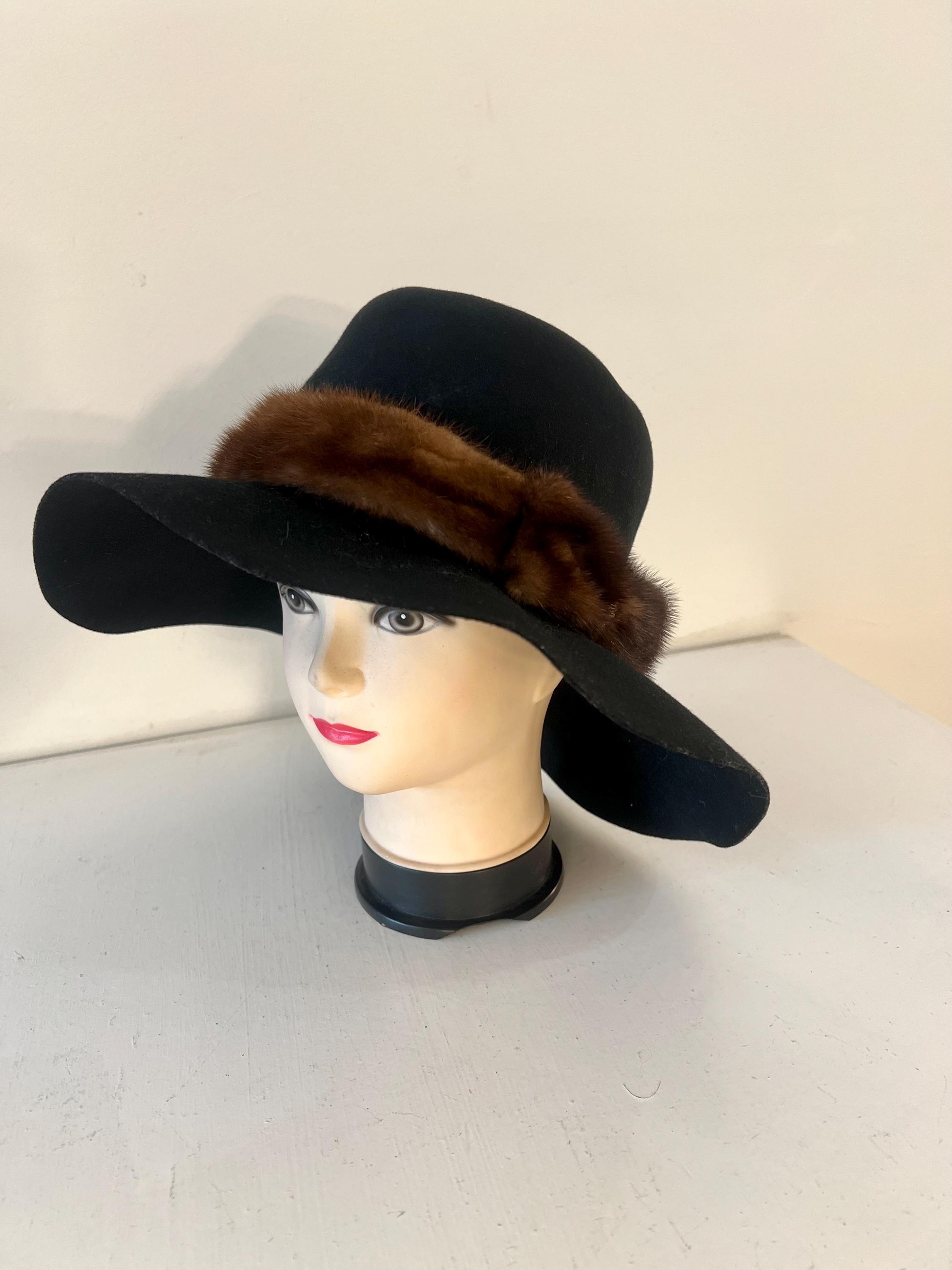 Warm rich sophisticated mink fedora Mosca Timeless Rabbit Fur Felt Fedora Wide Brim with ribbon band main image 4