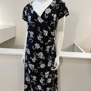 1990s Ralph Lauren Silk Wrap Dress: Black & White Floral, Size Medium