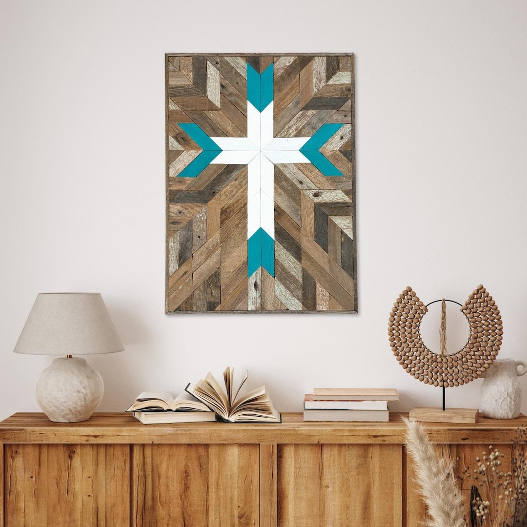 Christian Wall Art | Geometric Reclaimed Wood Wall Art | Rustic Cross ...