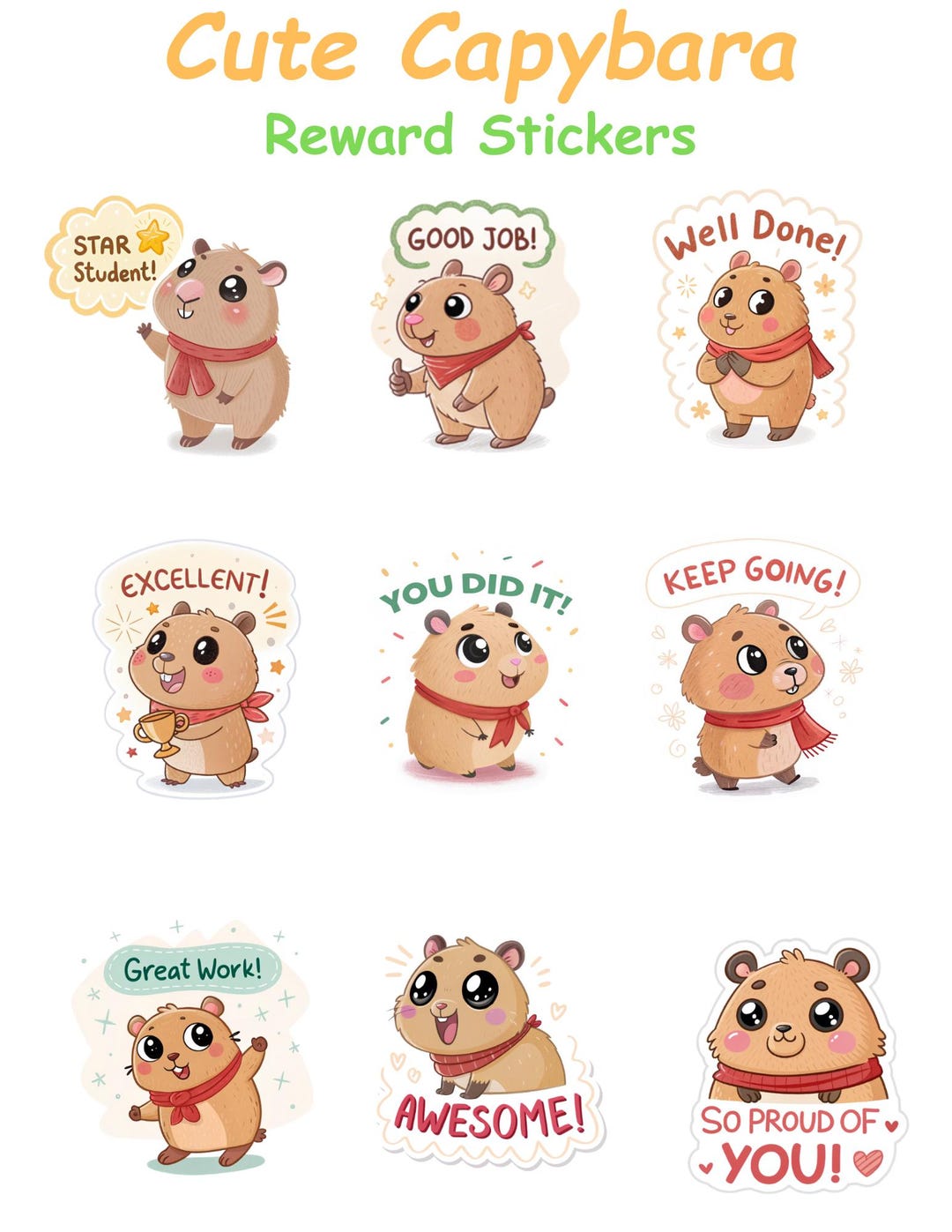 Capybara Reward Stickers | Cute Good Job Stickers for Kids | Printable ...