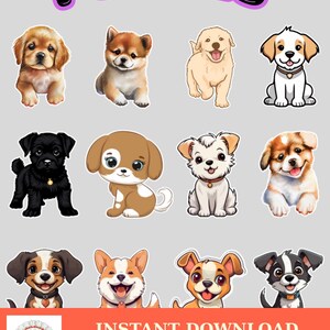 Lovely Puppies Stickers | Sticker Sheet | Stickers For Kids | | Print and Cut Stickers | Digital Stickers | Printable Stickers