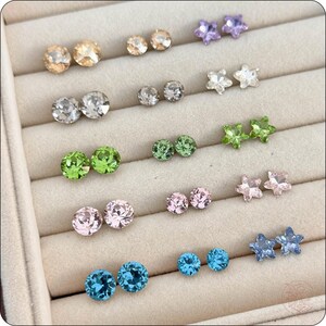 Colorful Round and Star Shaped Crystal Stud Earrings Set, Multi-Colored Fashion Jewelry Elegant and Playful Design Perfect for Everyday Wear